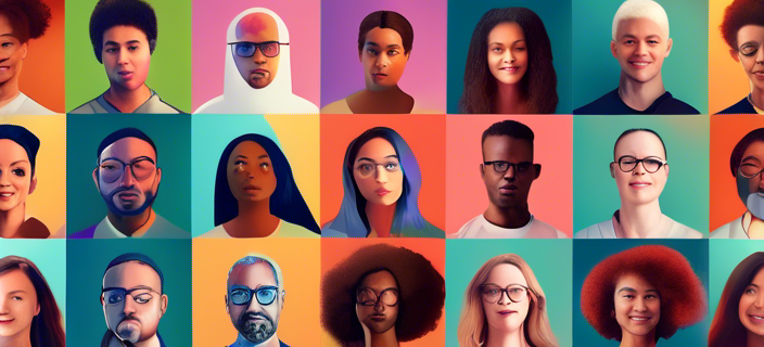 An AI-generated image of a diverse group of people using technology