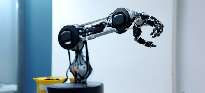 A robot arm controlled by AI attempting to perform a task